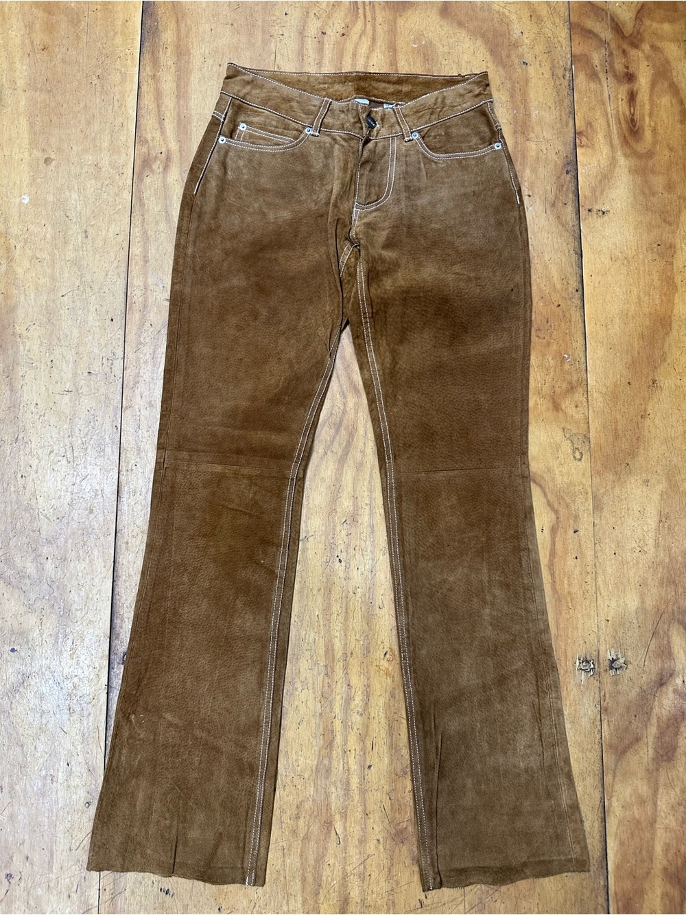 Warehouse Brown Leather Flare Jeans